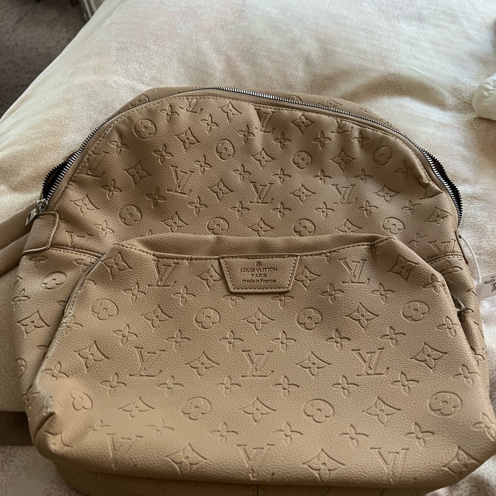 Designer Inspired Beige Monogram Backpack - image 1